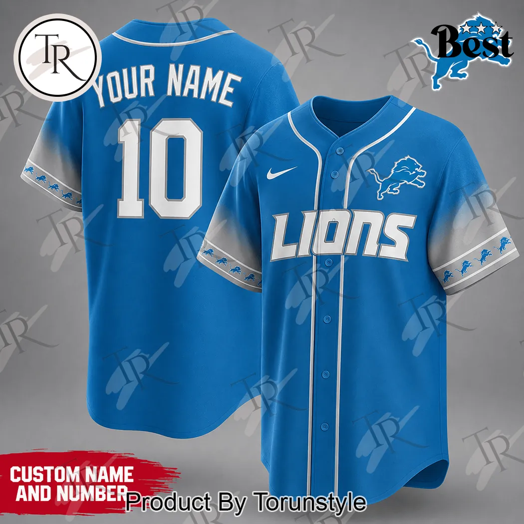 Detroit Lions Personalized Custom Name Number Premium Baseball Jersey Detroit Lions Personalized Custom Name Number Premium Baseball Jersey