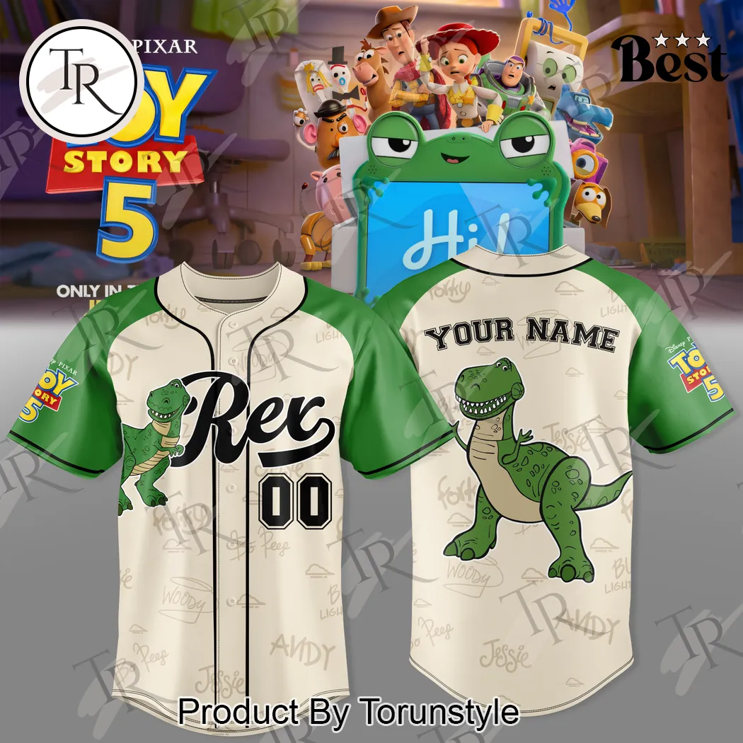 Disney Pixar Toy Story 5 Rex Dinosaur Custom Personalized Baseball Jersey Disney Pixar Toy Story 5 Rex Dinosaur Custom Personalized Baseball Jersey