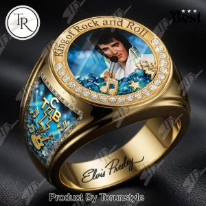 Elvis Presley King of Rock and Roll Gold Tribute Diamond Accent Ring