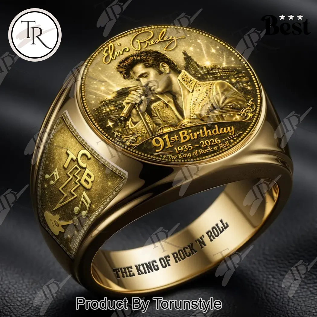 Elvis Presley 91st Birthday Tribute TCB Gold Plated Commemorative Ring Elvis Presley 91st Birthday Tribute TCB Gold Plated Commemorative Ring