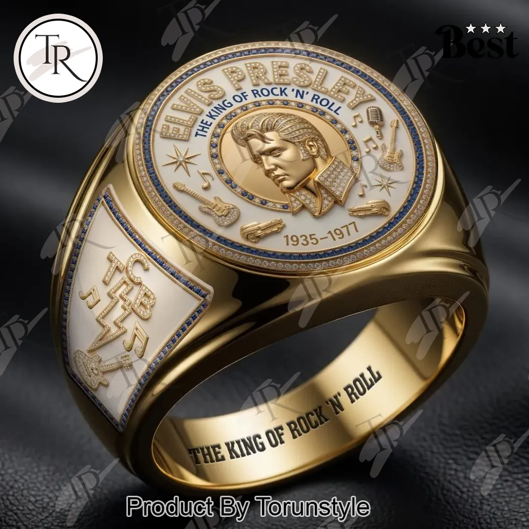 Elvis Presley King of Rock and Roll Commemorative Gold TCB Signet Ring Elvis Presley King of Rock and Roll Commemorative Gold TCB Signet Ring