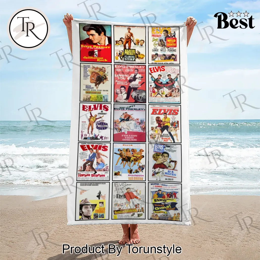 Elvis Presley Vintage Movie Poster Collage Retro Rock and Roll Beach Towel Elvis Presley Vintage Movie Poster Collage Retro Rock and Roll Beach Towel