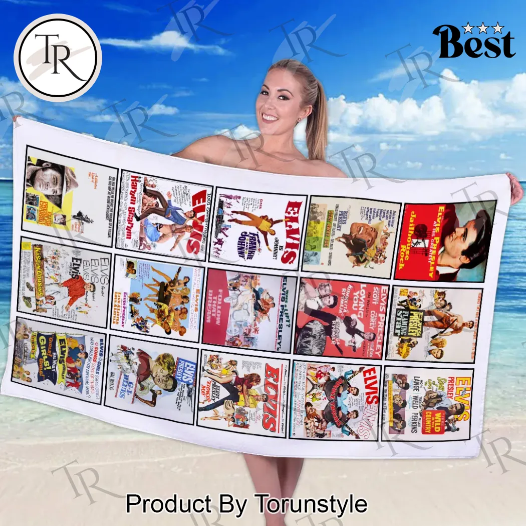 Elvis Presley Vintage Movie Poster Collage Retro Rock and Roll Beach Towel Elvis Presley Vintage Movie Poster Collage Retro Rock and Roll Beach Towel