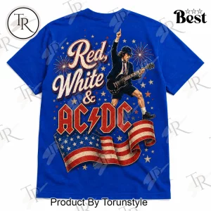 AC/DC Patriotic Red White and Blue Angus Young Vintage Graphic T-Shirt