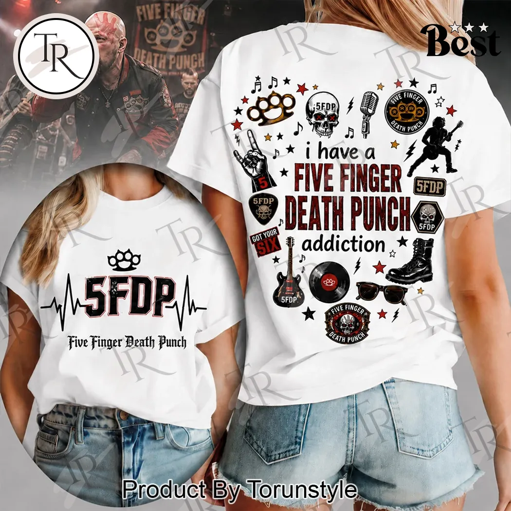 Five Finger Death Punch FFDP Heartbeat Addiction Premium Rock Band T-Shirt Five Finger Death Punch FFDP Heartbeat Addiction Premium Rock Band T-Shirt