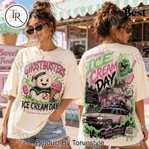 Ghostbusters Stay Puft Ice Cream Day Retro Cream Graphic T-Shirt