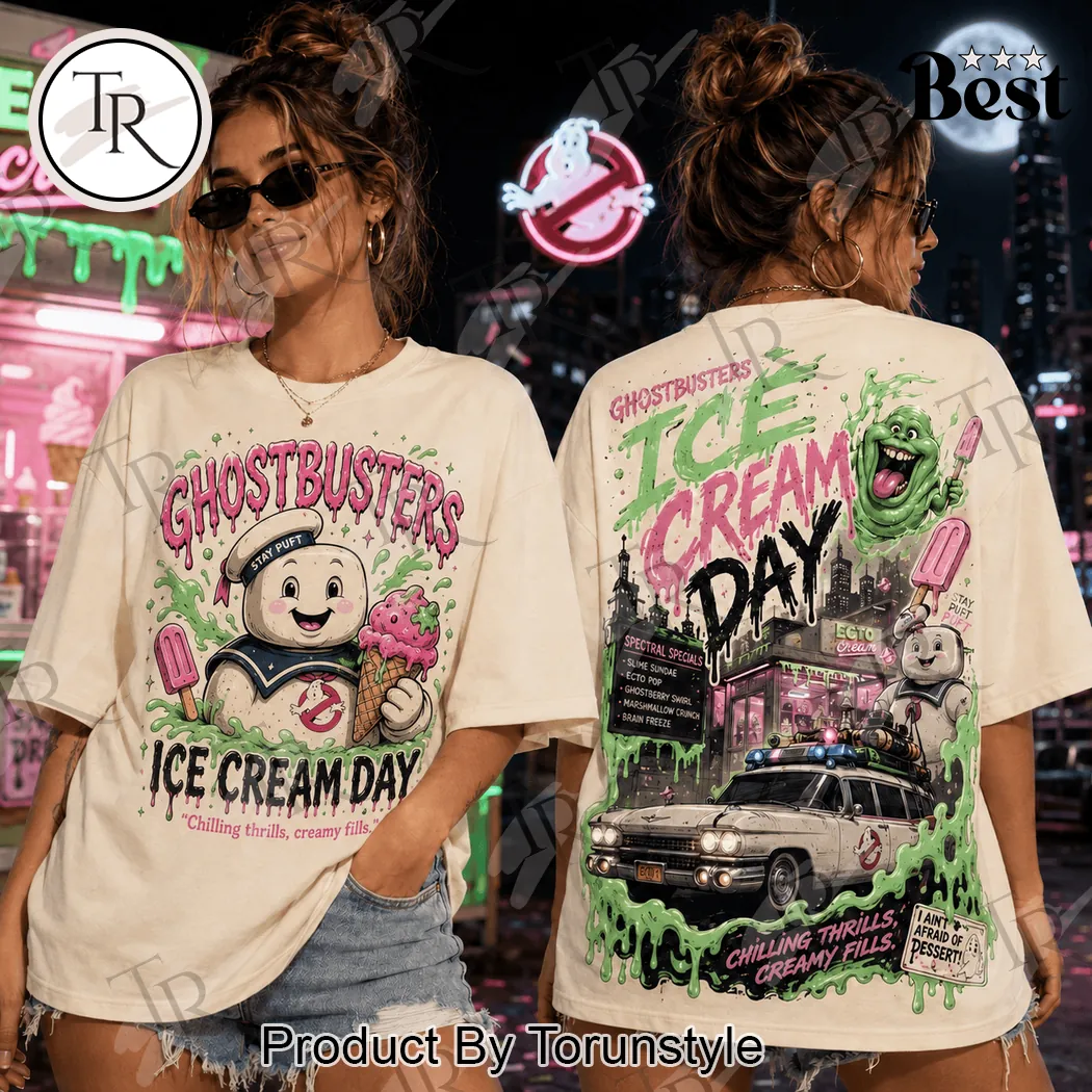 Ghostbusters Stay Puft Ice Cream Day Retro Cream Graphic T-Shirt Ghostbusters Stay Puft Ice Cream Day Retro Cream Graphic T-Shirt