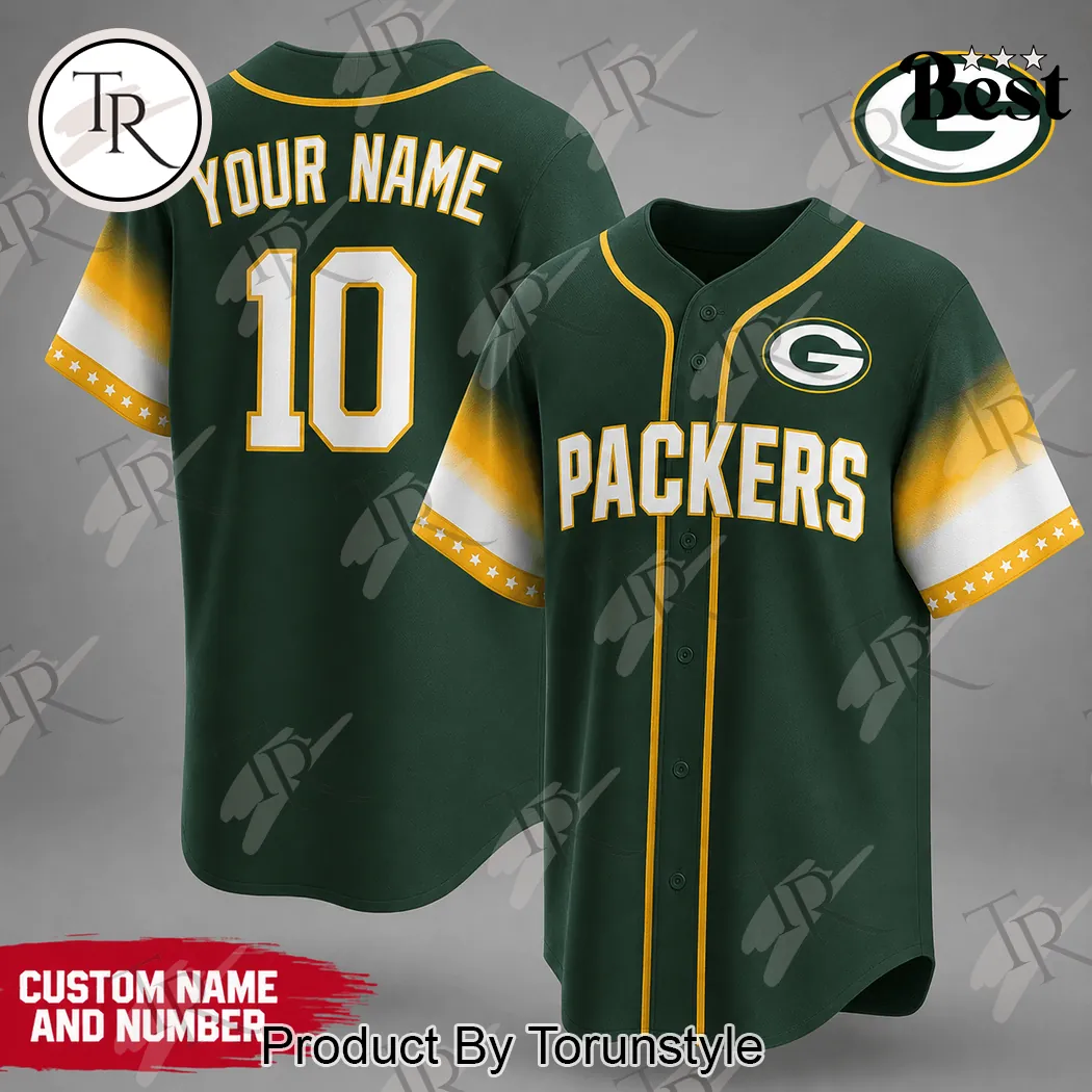Green Bay Packers NFL Premium Custom Name Number Baseball Jersey Green Bay Packers NFL Premium Custom Name Number Baseball Jersey