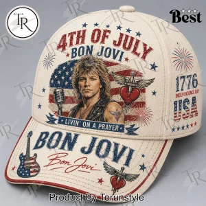Bon Jovi Patriotic 4th of July Livin on a Prayer Vintage USA Flag Baseball Cap