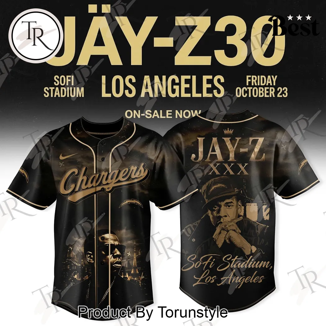 Jay-Z 30 Concert Sofi Stadium Los Angeles Chargers Commemorative Baseball Jersey Jay-Z 30 Concert Sofi Stadium Los Angeles Chargers Commemorative Baseball Jersey