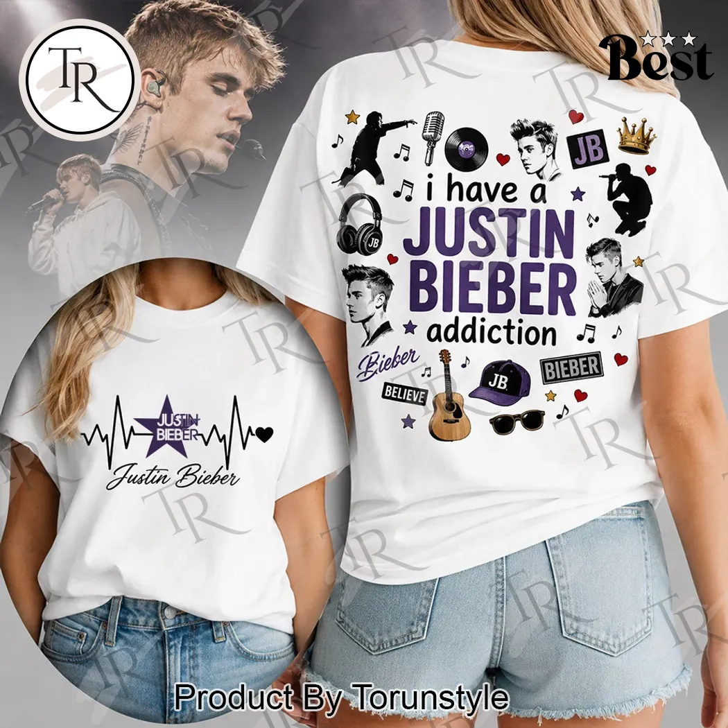 Justin Bieber Heartbeat Belieber Fan Double Sided Graphic T-Shirt Justin Bieber Heartbeat Belieber Fan Double Sided Graphic T-Shirt
