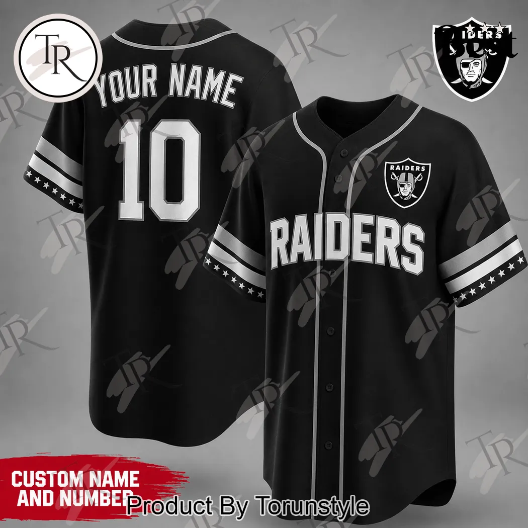 Las Vegas Raiders Personalized Custom Name Number Black Baseball Jersey Las Vegas Raiders Personalized Custom Name Number Black Baseball Jersey