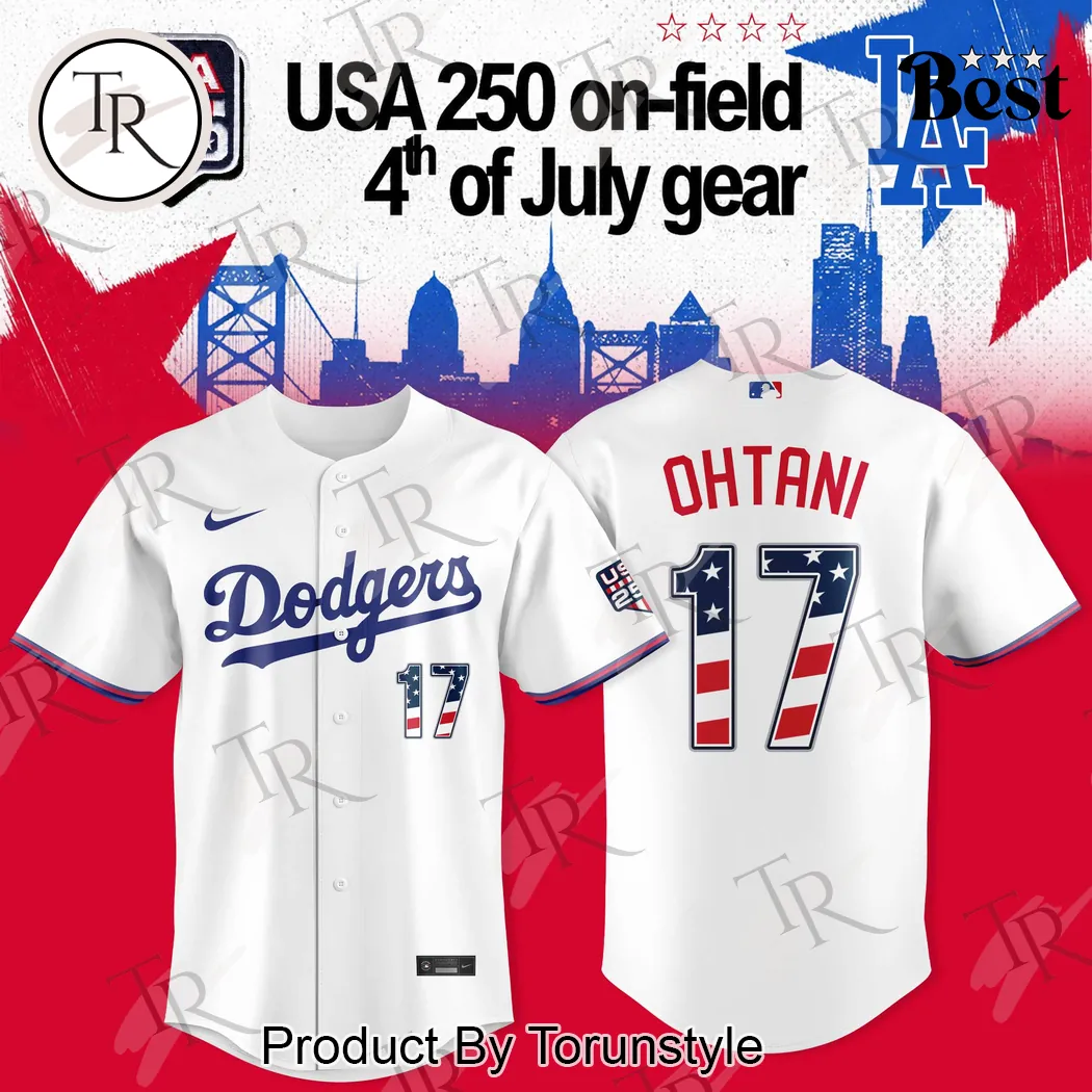 Los Angeles Dodgers Shohei Ohtani USA 250 Patriotic 4th of July Baseball Jersey Los Angeles Dodgers Shohei Ohtani USA 250 Patriotic 4th of July Baseball Jersey