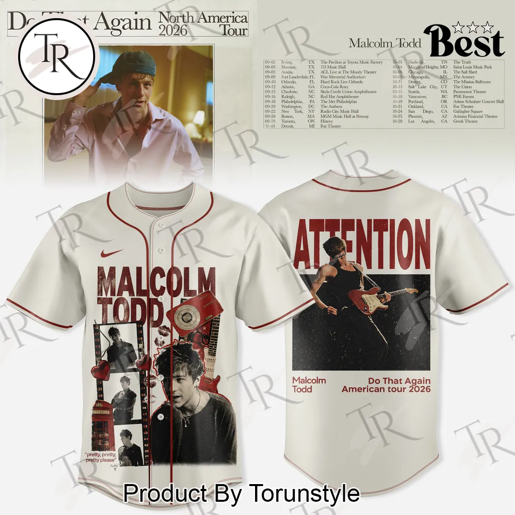 Malcolm Todd Do That Again 2026 North America Tour Baseball Jersey Malcolm Todd Do That Again 2026 North America Tour Baseball Jersey