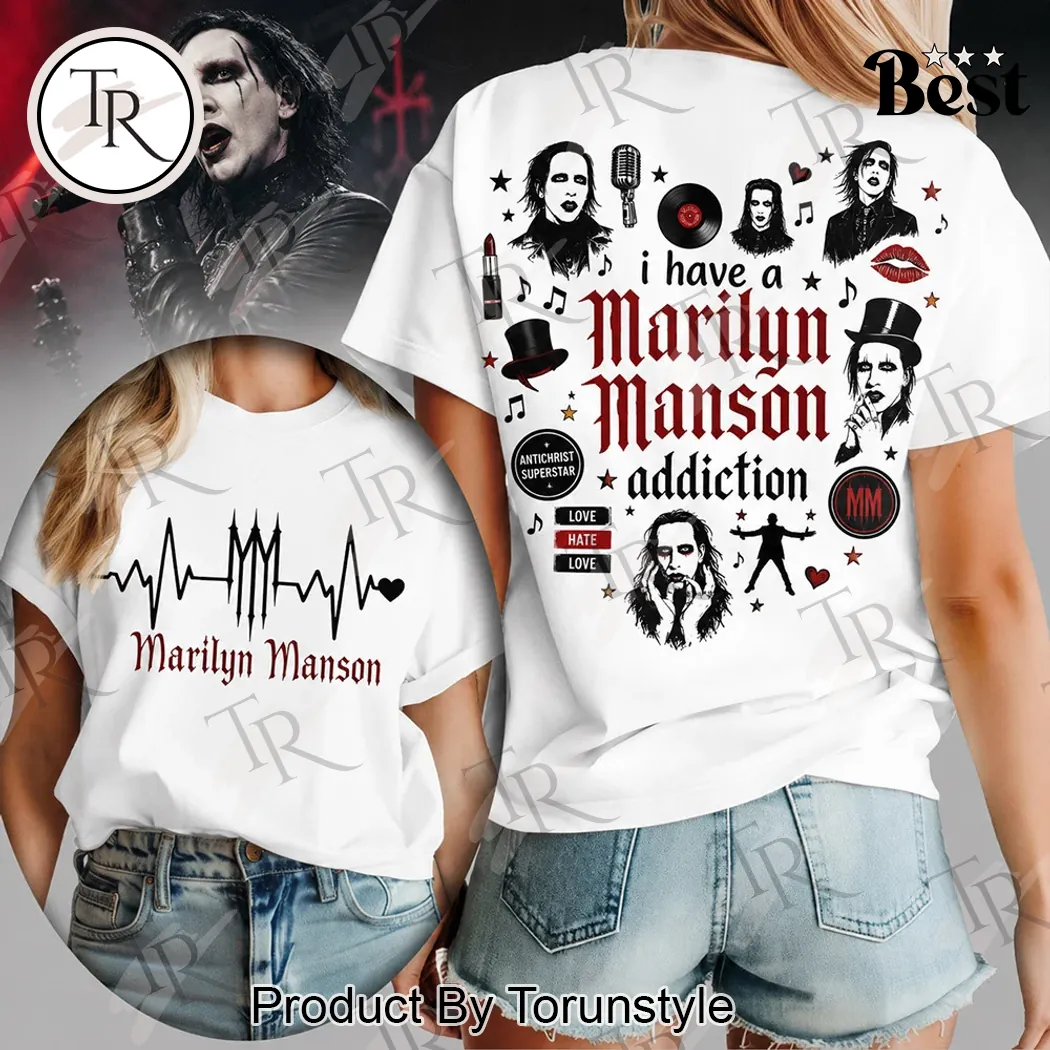 Marilyn Manson Heartbeat EKG Gothic Rock Band Merch Graphic T-Shirt Marilyn Manson Heartbeat EKG Gothic Rock Band Merch Graphic T-Shirt