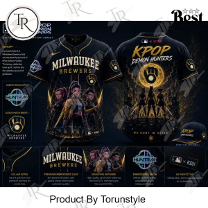 Milwaukee Brewers x KPop Demon Hunters 2026 Edition Premium Navy Gold Baseball Jersey