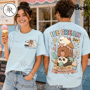 We Bare Bears Ice Cream Day Cute Kawaii Pastel Blue Graphic T-Shirt