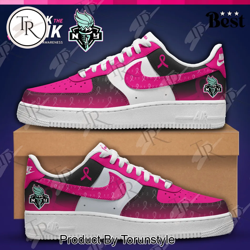 New York Liberty WNBA Breast Cancer Awareness Custom Nike Air Force 1 Sneakers New York Liberty WNBA Breast Cancer Awareness Custom Nike Air Force 1 Sneakers