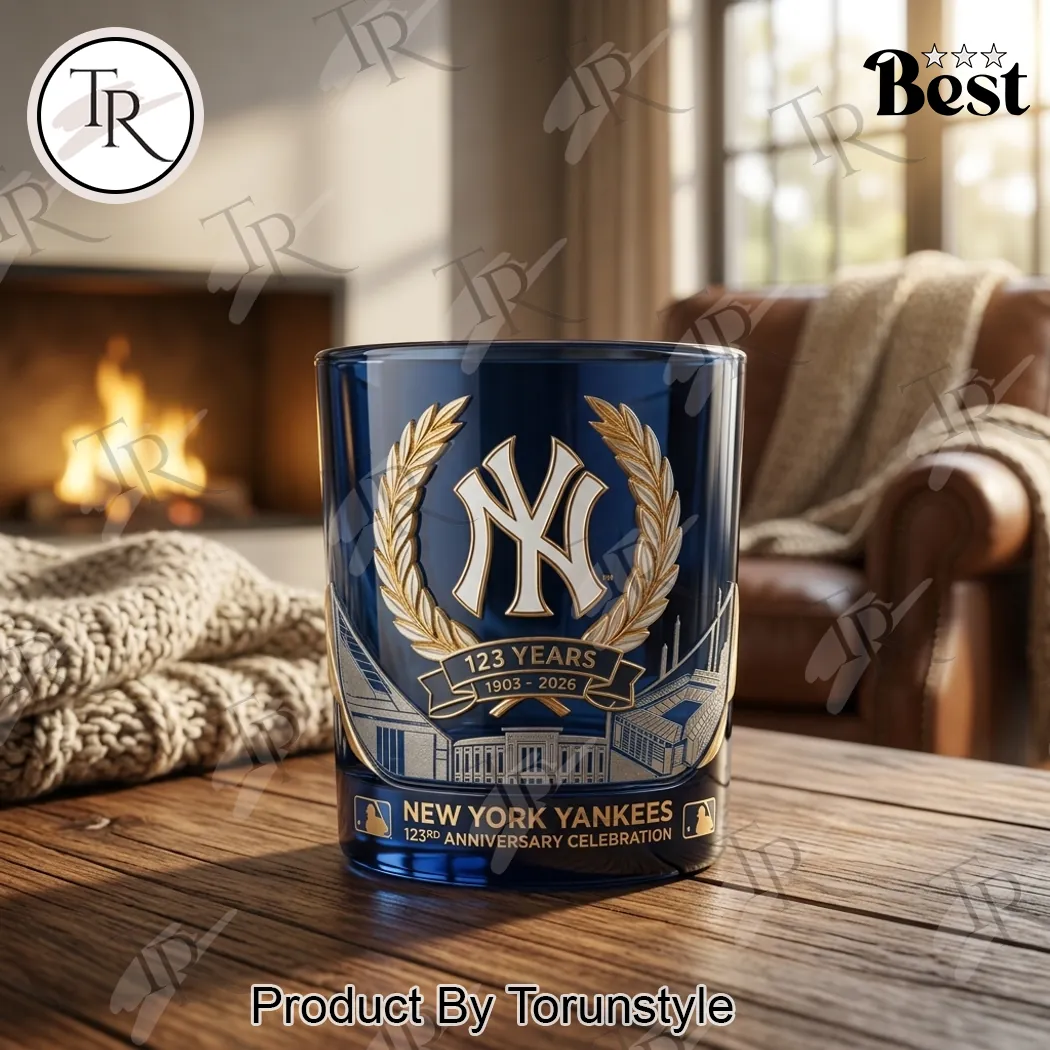 New York Yankees 123rd Anniversary Celebration 1903-2026 Whiskey Glass New York Yankees 123rd Anniversary Celebration 1903-2026 Whiskey Glass