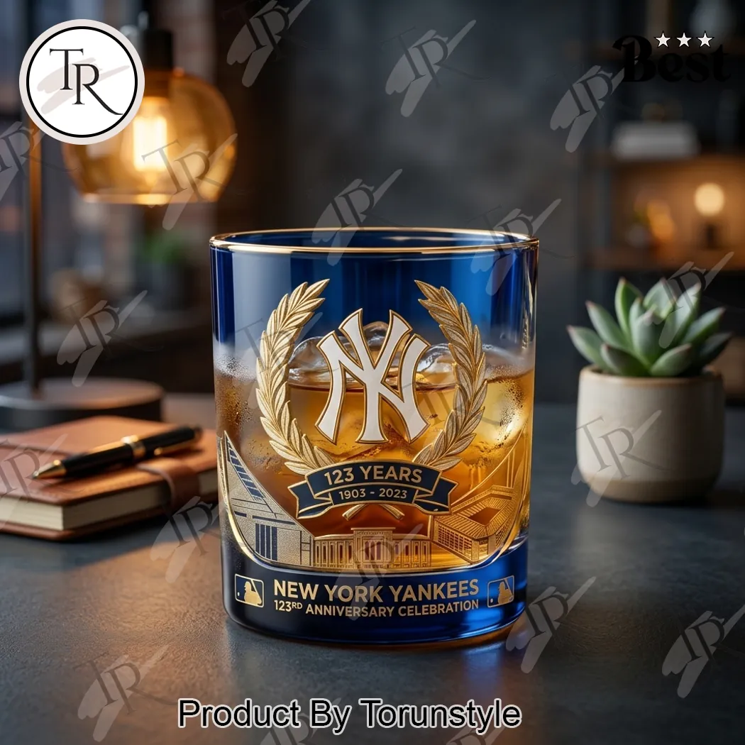 New York Yankees 123rd Anniversary Celebration 1903-2026 Whiskey Glass New York Yankees 123rd Anniversary Celebration 1903-2026 Whiskey Glass