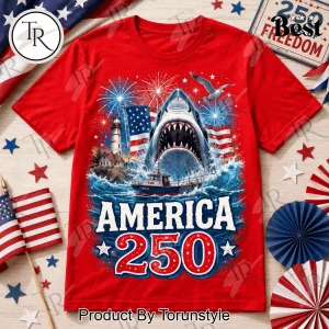 Jaws Movie America 250 Patriotic 250 Years Freedom T-Shirt