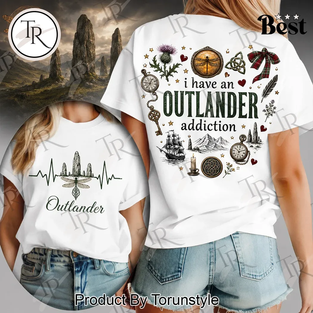 Outlander Addiction Heartbeat Standing Stones Premium Graphic T-Shirt Outlander Addiction Heartbeat Standing Stones Premium Graphic T-Shirt