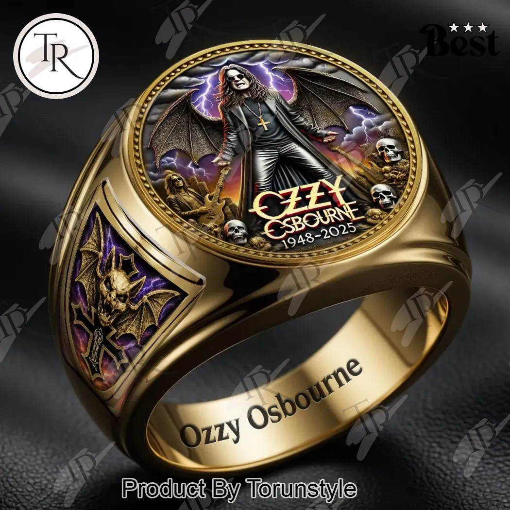 Ozzy Osbourne 1948-2025 Commemorative Tribute Gold 3D Engraved Signet Ring Ozzy Osbourne 1948-2025 Commemorative Tribute Gold 3D Engraved Signet Ring