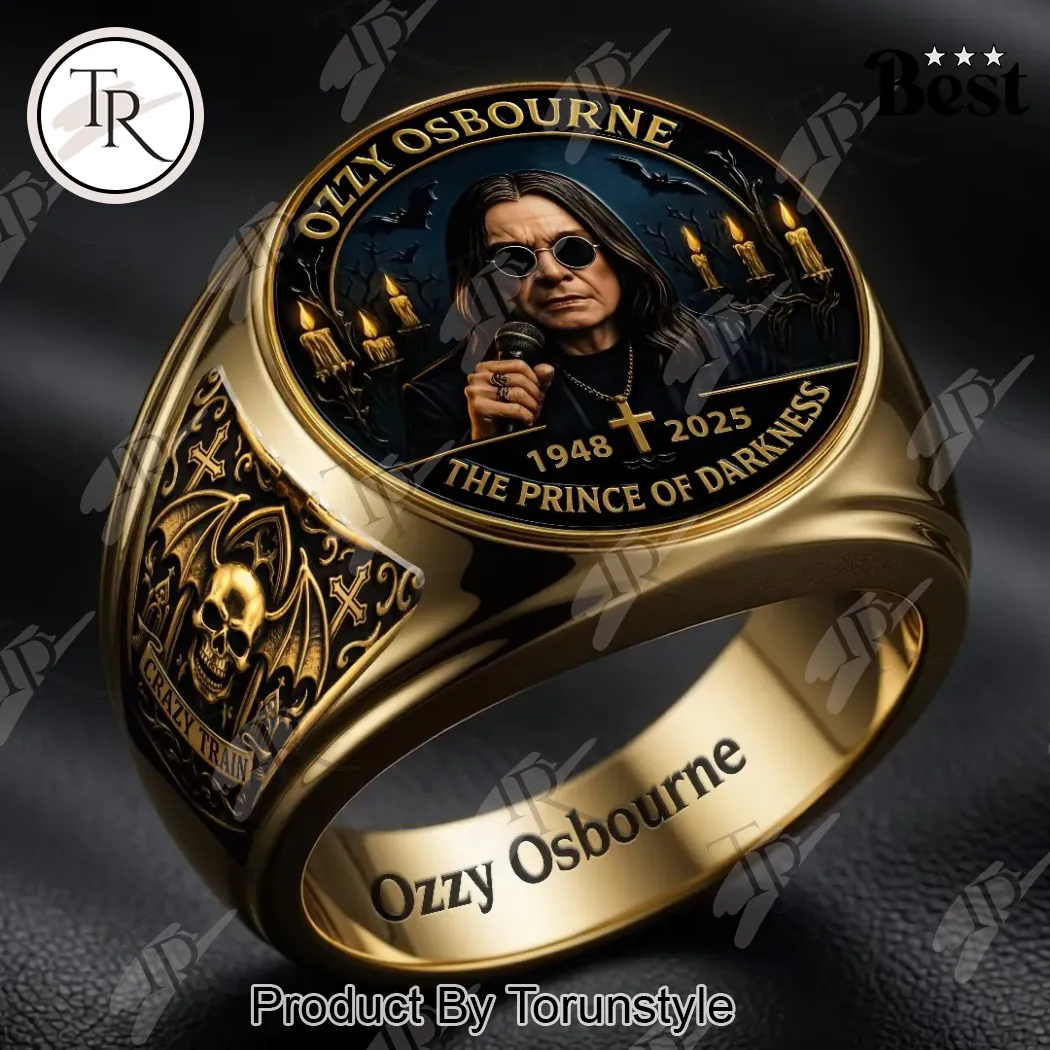 Ozzy Osbourne Prince of Darkness Tribute Gold 3D Engraved Gothic Skull Ring Ozzy Osbourne Prince of Darkness Tribute Gold 3D Engraved Gothic Skull Ring