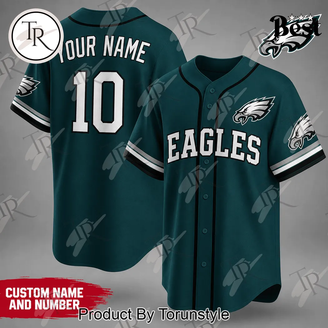 Philadelphia Eagles Personalized Custom Name and Number Midnight Green Baseball Jersey Philadelphia Eagles Personalized Custom Name and Number Midnight Green Baseball Jersey