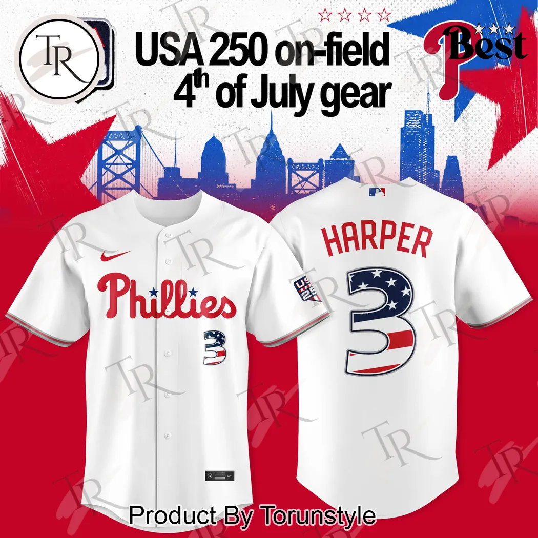 Philadelphia Phillies Bryce Harper USA 250 Commemorative 4th of July Patriotic Baseball Jersey Philadelphia Phillies Bryce Harper USA 250 Commemorative 4th of July Patriotic Baseball Jersey