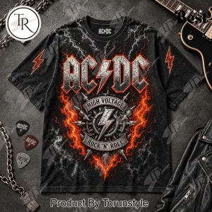 AC/DC Heavy Metal Rock ‘N’ Roll Premium Lightning Flame Graphic T-Shirt