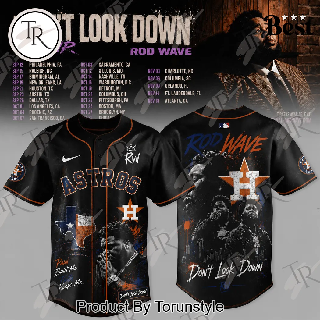 Rod Wave Don’t Look Down Tour Houston Astros MLB 2026 Edition Black Baseball Jersey Rod Wave Don’t Look Down Tour Houston Astros MLB 2026 Edition Black Baseball Jersey