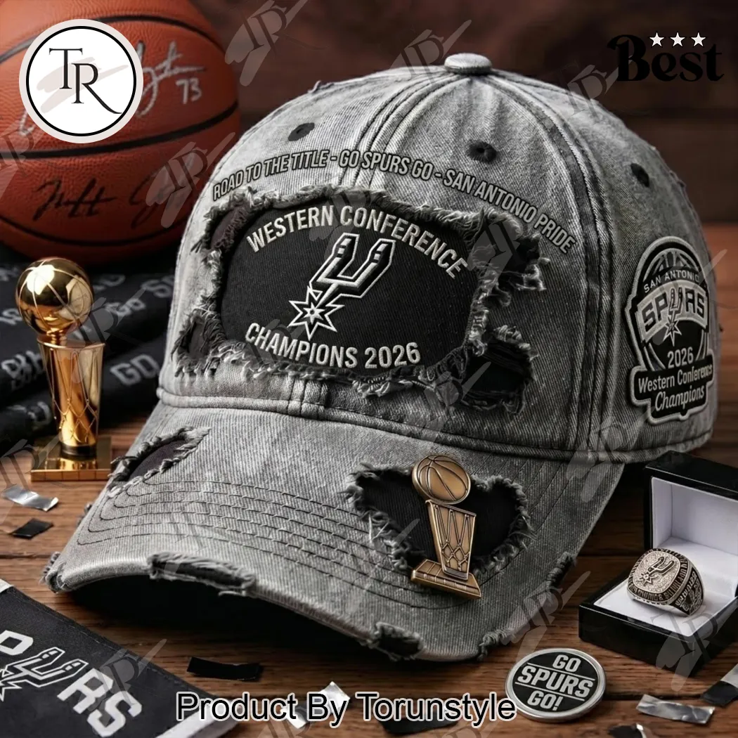 San Antonio Spurs 2026 Western Conference Champions Distressed Baseball Cap San Antonio Spurs 2026 Western Conference Champions Distressed Baseball Cap