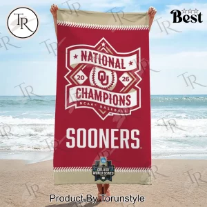 Oklahoma Sooners 2026 NCAA Men’s Baseball College World Series Champions Rectangle Beach Towel