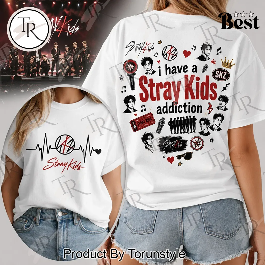 Stray Kids Heartbeat K-Pop Merch Double Sided Graphic T-Shirt Stray Kids Heartbeat K-Pop Merch Double Sided Graphic T-Shirt