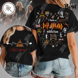Def Leppard Heartbeat Addiction Retro Rock Band Graphic T-Shirt
