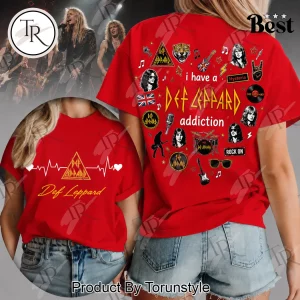 Def Leppard Heartbeat Addiction Retro Rock Band Graphic T-Shirt