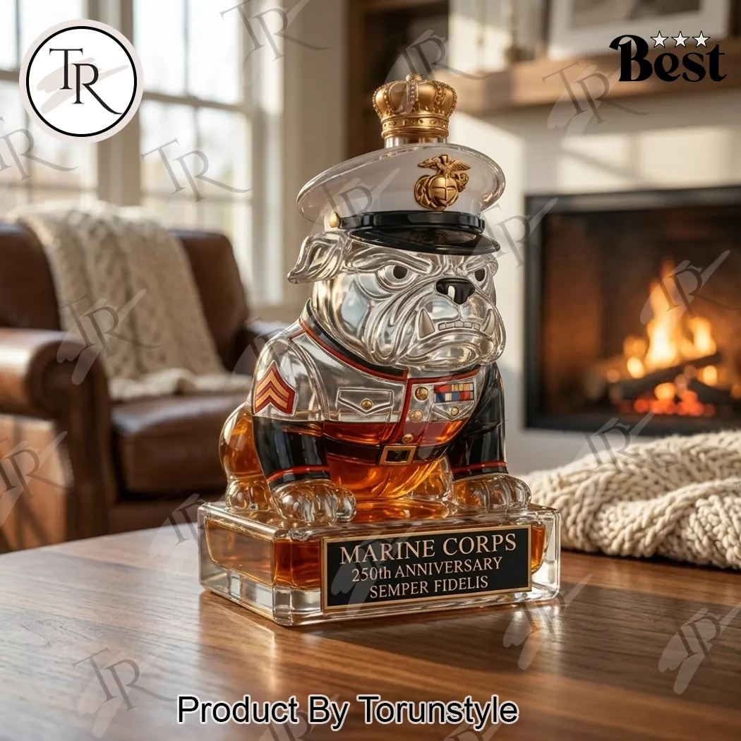 US Marine Corps Bulldog 250th Anniversary Commemorative Glass Whiskey Bottle US Marine Corps Bulldog 250th Anniversary Commemorative Glass Whiskey Bottle