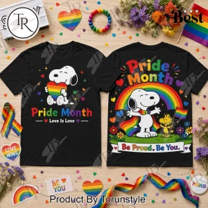 Snoopy Pride Month Love Is Love Rainbow Graphic T-Shirt
