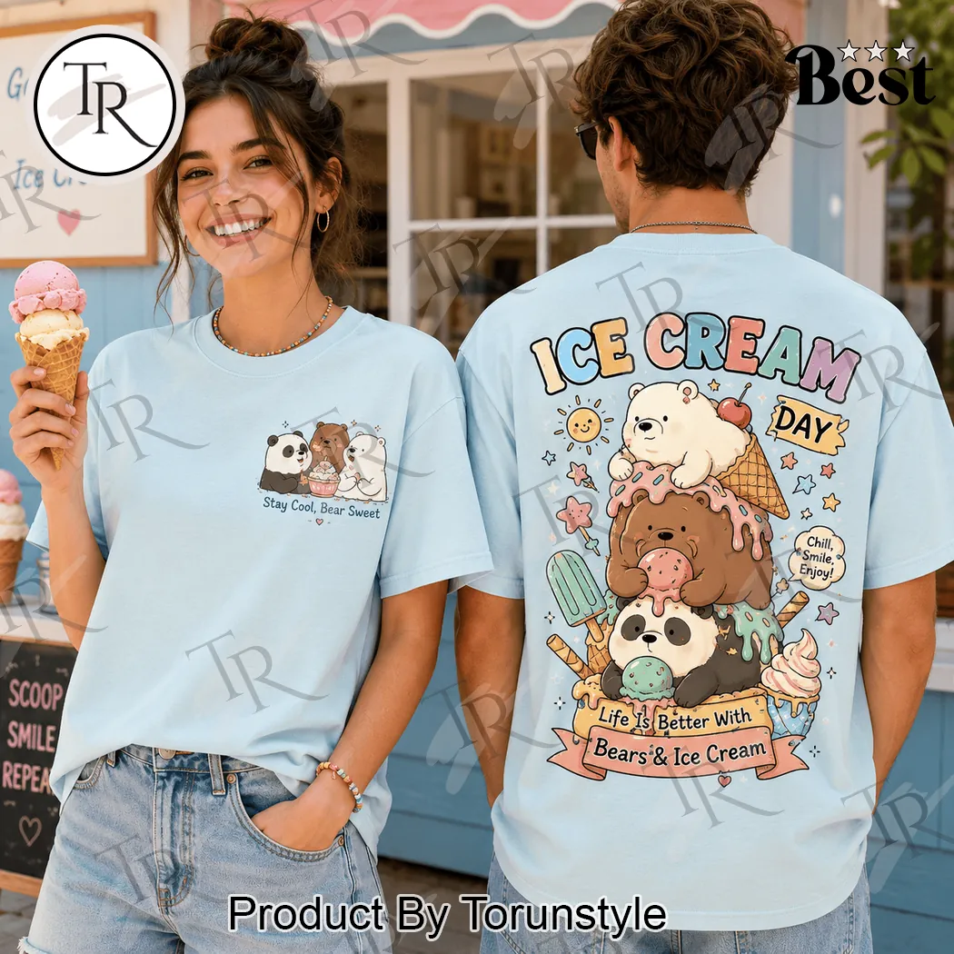 We Bare Bears Ice Cream Day Cute Kawaii Pastel Blue Graphic T-Shirt We Bare Bears Ice Cream Day Cute Kawaii Pastel Blue Graphic T-Shirt