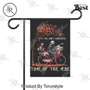 Nightmare Before Christmas Jack and Sally Autumn Bicycle Halloween Outdoor Yard Decor 12×18 Garden Flag