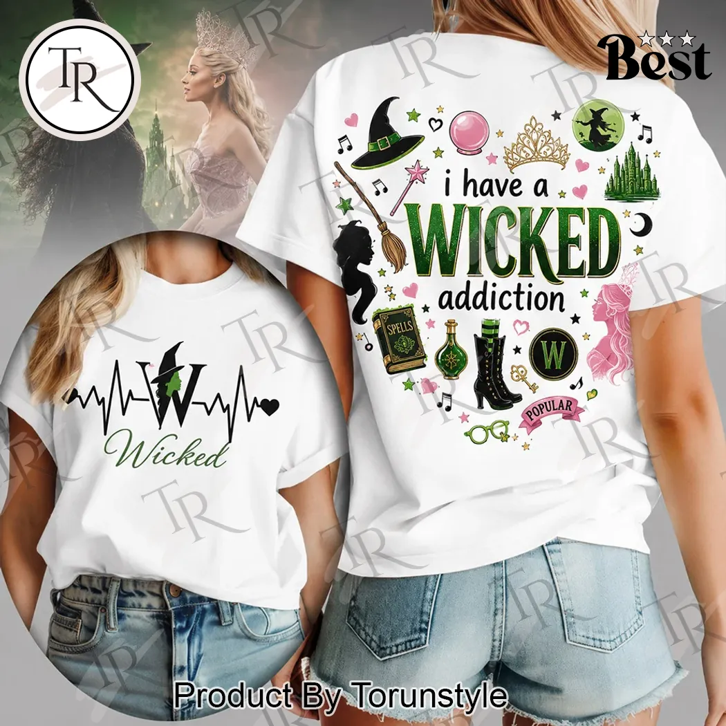 Wicked Musical Elphaba Glinda Heartbeat Graphic 3D T-Shirt Wicked Musical Elphaba Glinda Heartbeat Graphic 3D T-Shirt