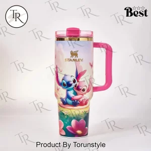 Lilo and Stitch Pink Floral Stanley Style 40oz  Tumbler