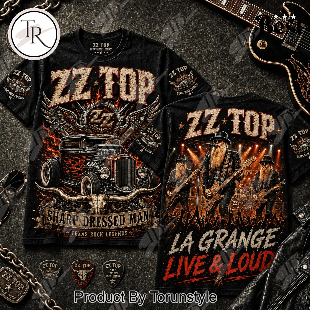ZZ Top Texas Rock Legends Sharp Dressed Man La Grange Graphic T-Shirt ZZ Top Texas Rock Legends Sharp Dressed Man La Grange Graphic T-Shirt