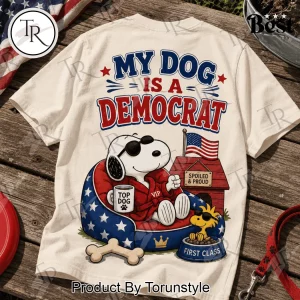 Snoopy My Dog Is A Democrat Patriotic American Flag Vintage Graphic T-Shirt