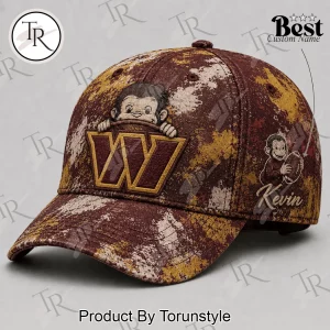 Washington Commanders Curious George Personalized Distressed Burgundy Gold Classic Cap