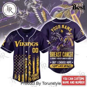 Minnesota Vikings Breast Cancer Awareness Personalized Hope Over Fear Baseball Jersey