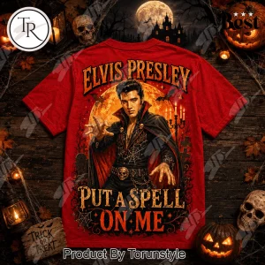 Elvis Presley Spooky Season Halloween Rockabilly Witch and Vampire Graphic T-Shirt