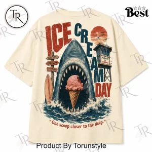 Vintage Jaws Shark Ice Cream Day Amity Beach Premium Oversized T-Shirt