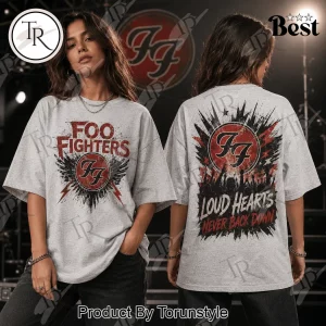 Foo Fighters Vintage Rock Band Loud Hearts Never Back Down Graphic T-Shirt